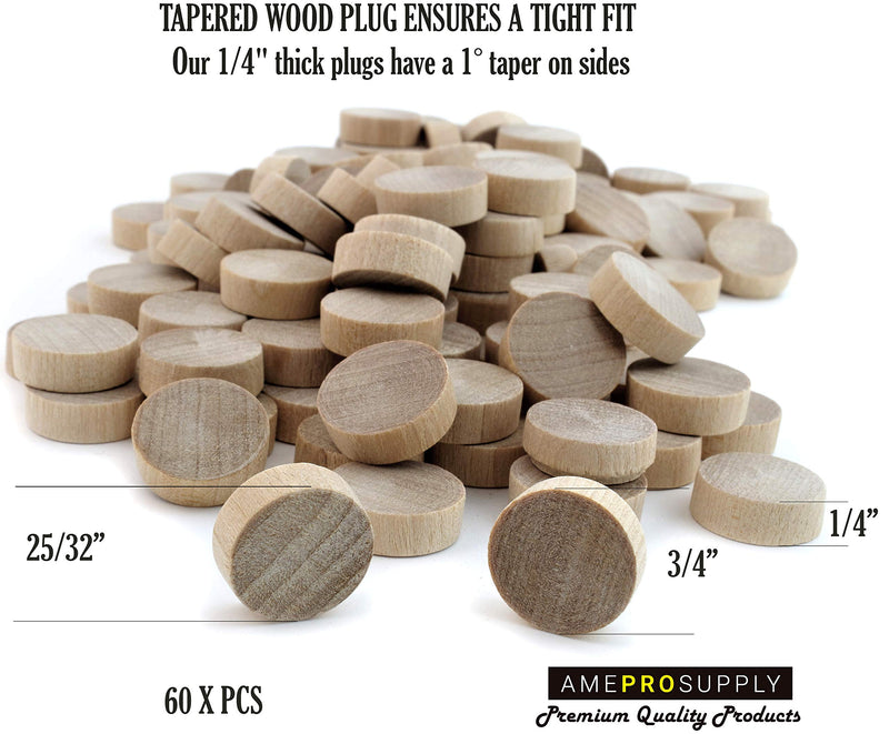 [Australia - AusPower] - Wood Plugs 3/4 inch, Screw Hole Plugs, Flat Head Wood Plugs, Button Plugs, Screw Plug, Wooden Hole Plugs, Wood Caps, Wood Screw Covers, Wooden Screw Plugs, Buttons Wood Plug (60, 3/4 inch Birch) 60 