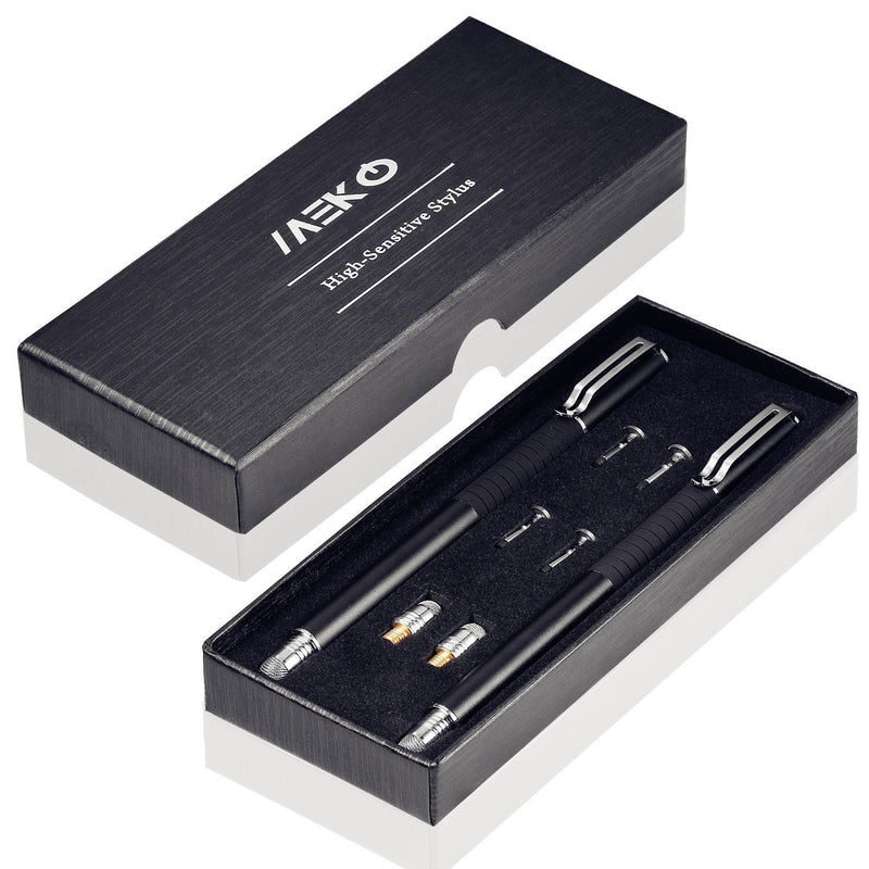 [Australia - AusPower] - MEKO Universal Stylus,[2 in 1 Precision Series] Disc Stylus Touch Screen Pens for All Capacitive Touch Screens Cell Phones, Tablets, Laptops Bundle with 6 Replacement Tips - (2 Pcs, Black/Black) *Black/Black 