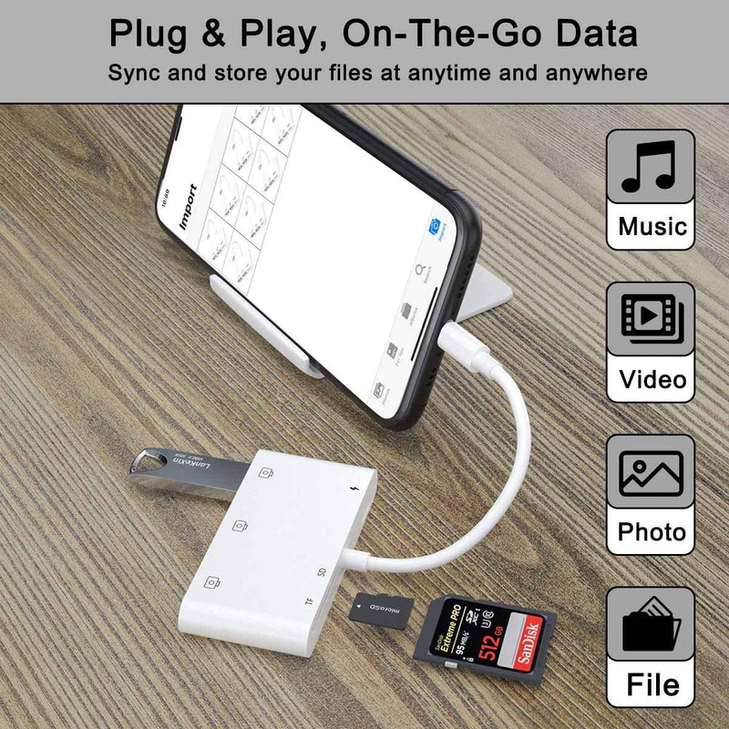 [Australia - AusPower] - USB Camera Adapter,SD Card Reader for iPhone,6 in 1 USB OTG Camera Connection Kits.Compatible with iPhone 13/12/11/X/8/7. Support USB Device and More. 