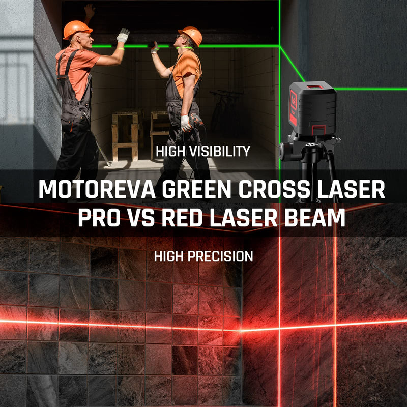 [Australia - AusPower] - Self Leveling Laser Level, Motovera 100ft/30m Laser Level Self leveling Green Cross Line, 4 Brightness Adjustment, Manual Self leveling and Pulse Mode, IP54 Waterproof Battery Carrying Bag Included 2Line-Green 