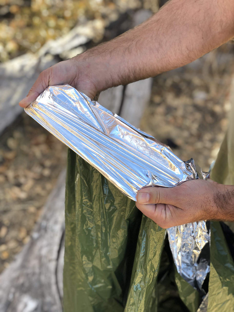 [Australia - AusPower] - Emergency Blanket & Rain Poncho - 4 Pack, Mylar Thermal Survival gear for heat retention - Lightweight - Army Green - Adventure Supply Co. 