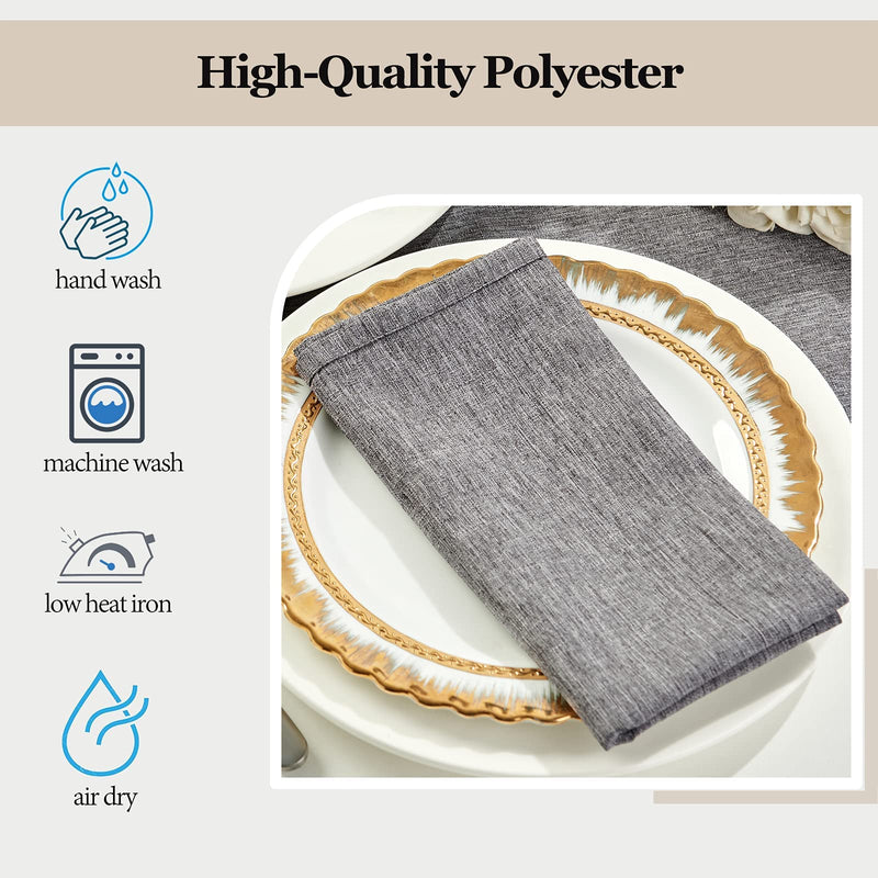 [Australia - AusPower] - Mebakuk Cloth Napkins Set of 12, Premium 17 x 17 Inch Solid Washable Linen Style Napkins, Soft Table Napkin for Wedding Party Restaurant Dinner Parties (Dark Grey, Set of 12) Dark Grey 