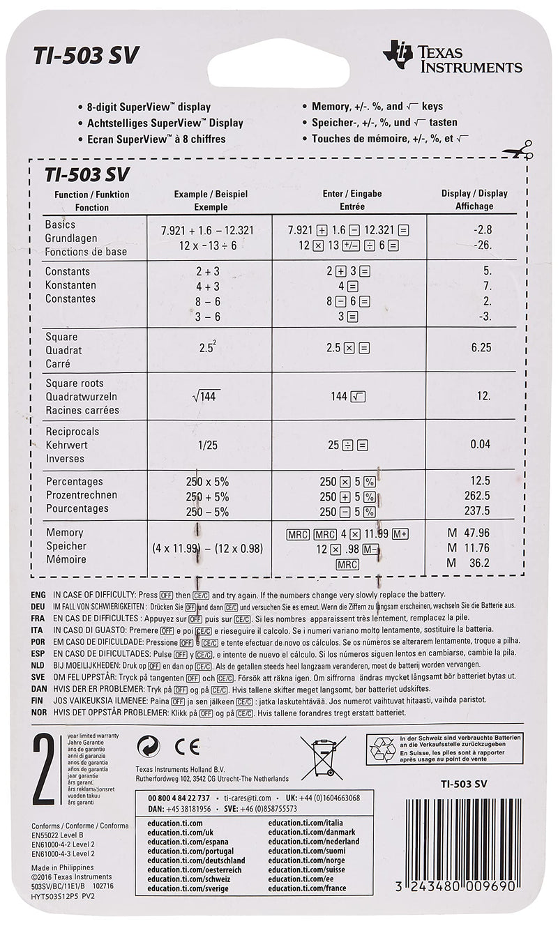 [Australia - AusPower] - TEXTI503SV - Texas Instruments TI-503SV Pocket Calculator 