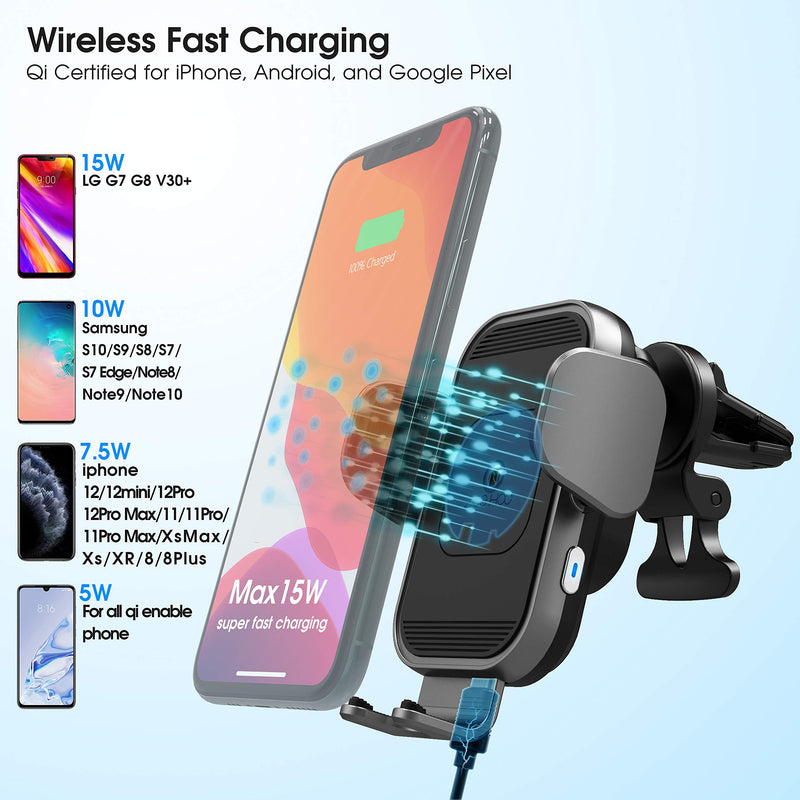 [Australia - AusPower] - [Upgraded Version] ZeeHoo Wireless Car Charger,15W Qi Fast Charging Auto-Clamping Car Mount,Windshield Dash Air Vent Phone Holder Compatible with iPhone 13/12/Mini/11 Pro Max,Samsung S22,Note 20(Grey) Grey 