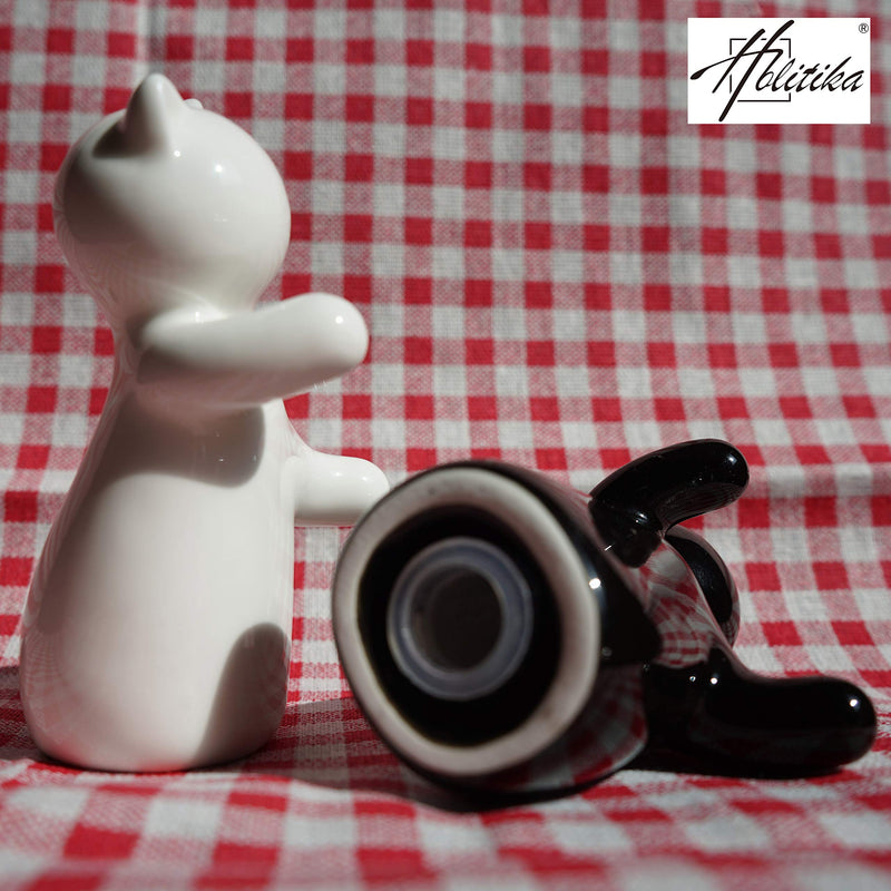 [Australia - AusPower] - Holitika Cute Salt and Pepper Shakers, Funny Ceramic Jar Kitchen Accessories Set, Hugging Cat Couple Set, Chip-free Ceramic, Easy to Refill & Dispense- Perfect for Gift, White & Black Set,S1 S1 