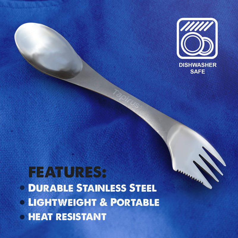 [Australia - AusPower] - Tapirus 5 Spork Of Steel Utensils Set | Durable & Rust Proof Stainless Steel | Spoon, Fork & Knife Flatware | For Camping, Fishing, Hunting & Outdoor Activities | With Bottle Opener & Carrying Case 
