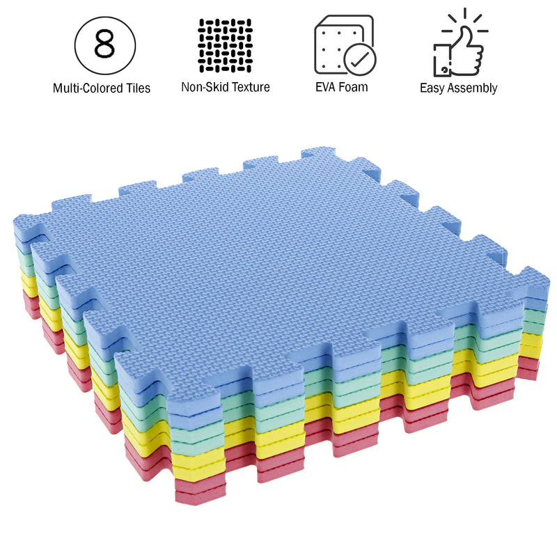 [Australia - AusPower] - Foam Mat Floor Tiles, Interlocking EVA Foam Padding by Stalwart Â– Soft Flooring for Exercising, Yoga, Camping, Kids, Babies, Playroom Â– 8 Piece Set, Multi-Color, 12.4" X 12.4" X 0.375" (80-32321) 