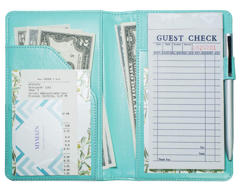 [Australia - AusPower] - Mymazn Server Books for Waitress Book Waiter Book Server Wallet Restaurant Waitstaff Organizer, Guest Check Book Holder Fit Server Apron Turquoise Green (Aqua) 
