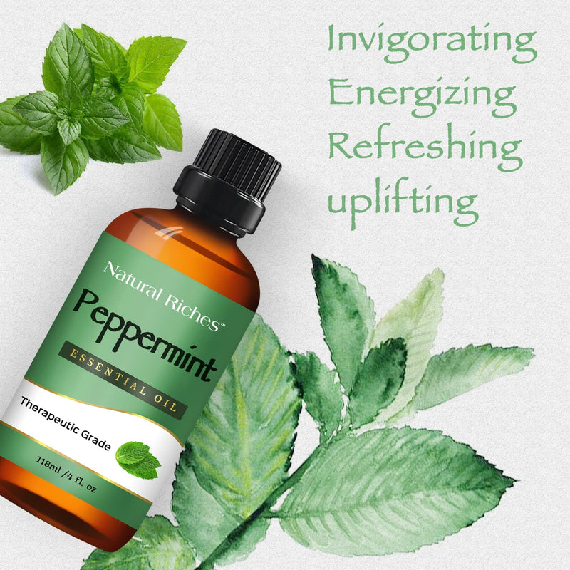 [Australia - AusPower] - Natural Riches Pure Peppermint, Essential Oil, Aromatherapy Diffuser Therapeutic Grade Mentha Arvensis - Cooling Smell Fresh Mint Oil & Menthol 4 fl oz. 
