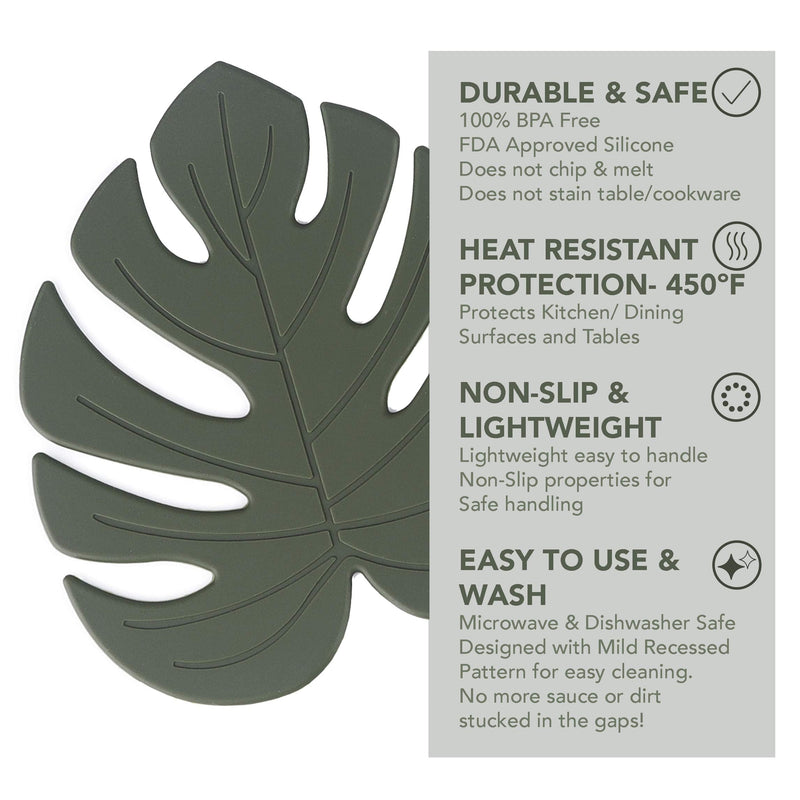 [Australia - AusPower] - Silicone Trivets for Hot Dishes - Set of 2 Pieces Heat -Resistant Food Grade Silicone Mat, Kitchen Mat, Pot Holders for Kitchen, Kitchen Decor for Counter, Countertop Green 