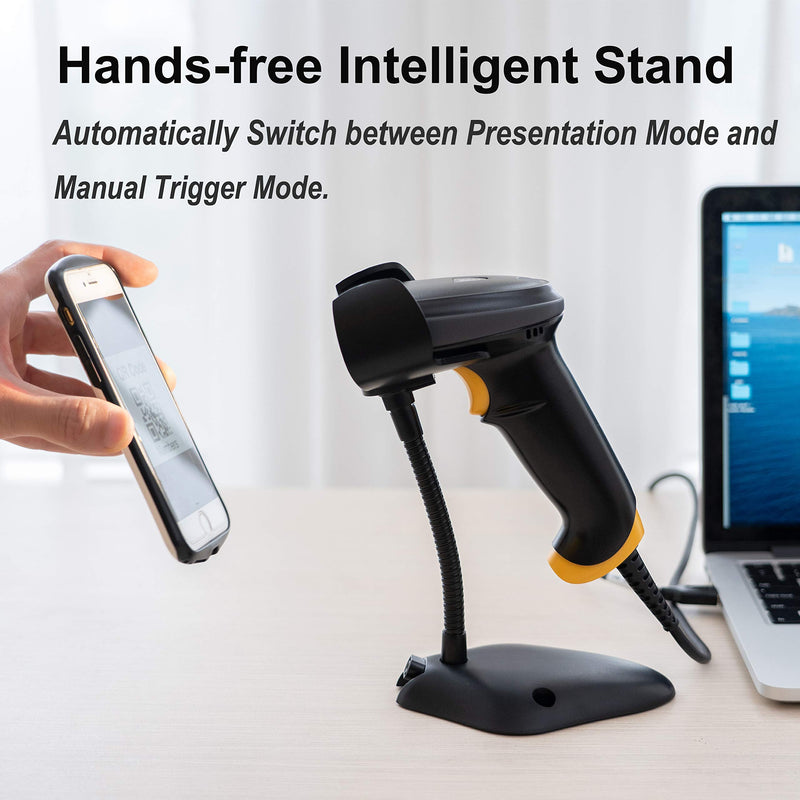 [Australia - AusPower] - TEEMI 2D Barcode Scanner USB Wired Handheld Automatic QR Data Matrix PDF417 bar Codes Imager for Mobile Payment Computer Screen Scan (Stand Included) Stand Included 