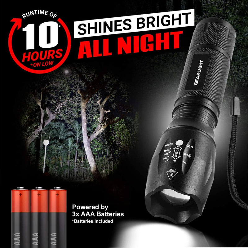 [Australia - AusPower] - GearLight LED Flashlight Bright, Zoomable Tactical Flashlights with High Lumens and 5 Modes for Emergency and Outdoor Use -Camping Accessories -S1000 1 Pack 
