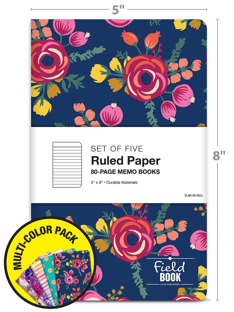 [Australia - AusPower] - Elan Publishing Company Pocket Notebook/Journal - 5"x8" - Assorted Patterns - Lined Memo Field Note Book - Pack of 5 5"x8" 