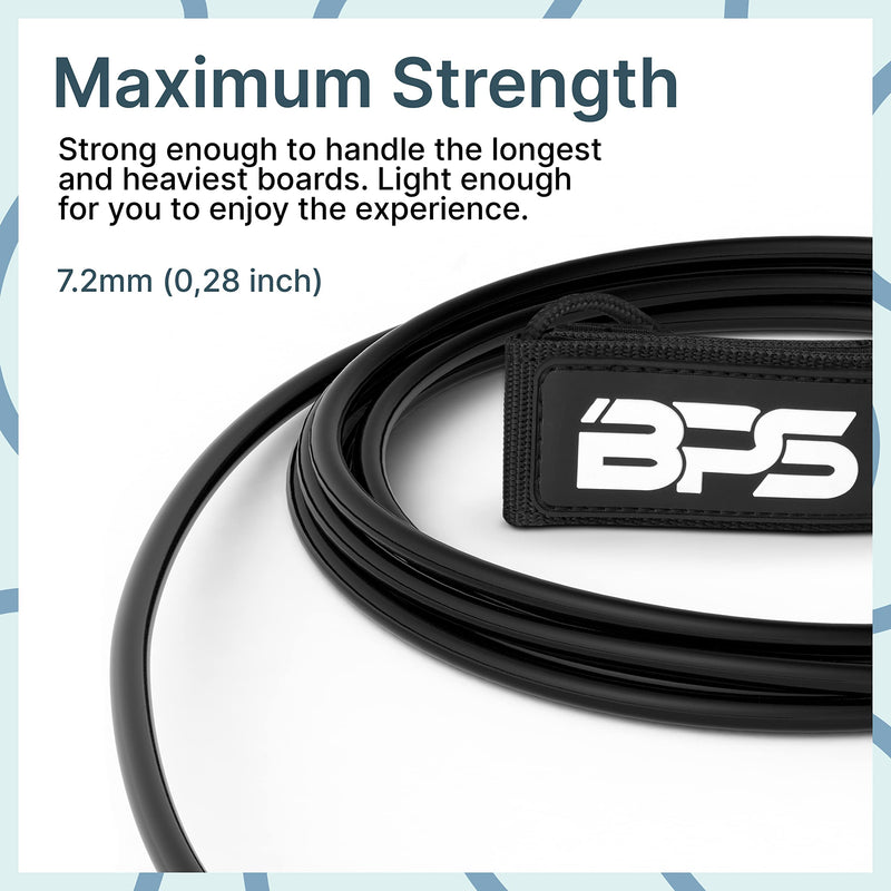 [Australia - AusPower] - BPS 'Storm' Premium Surfboard Leash - Straight Surf Board Leashes 5/6/7/8/9/10 ft, 7.2mm 8mm Thick Legrope for Shortboard, Longboard, Paddleboard Black (7.2mm) 6 ft 