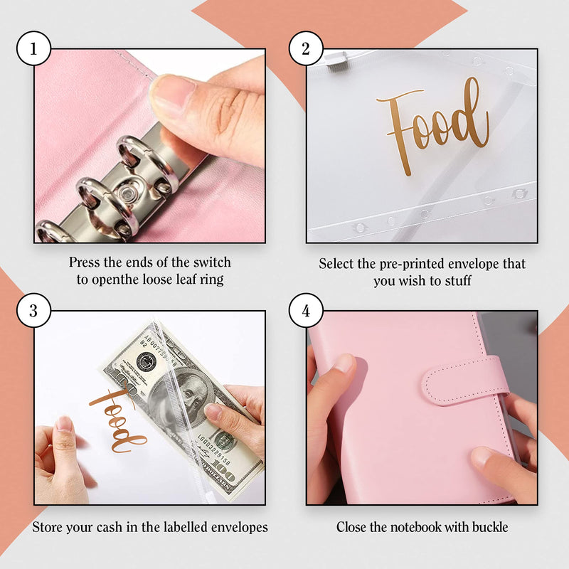 [Australia - AusPower] - A6 Budget Binder with Cash envelopes for budgeting - Black PU Leather Money Organizer for cash, 10 Gold Vinyl Printed Stickers Money Envelopes 