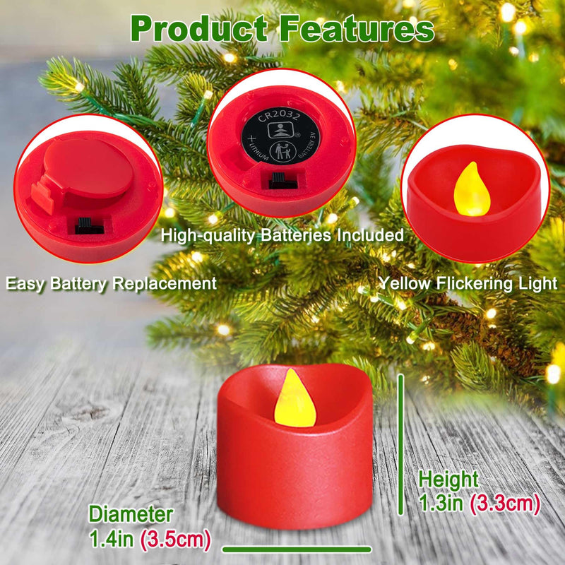 [Australia - AusPower] - Yakpo 12 Pack Flameless Red Tea Light Battery Operated, Flickering LED Red Votive Candles Outdoor Flicker Electric Fake Tealight Candles Bulk for Christmas Halloween Wedding Romantic Party Decorations 