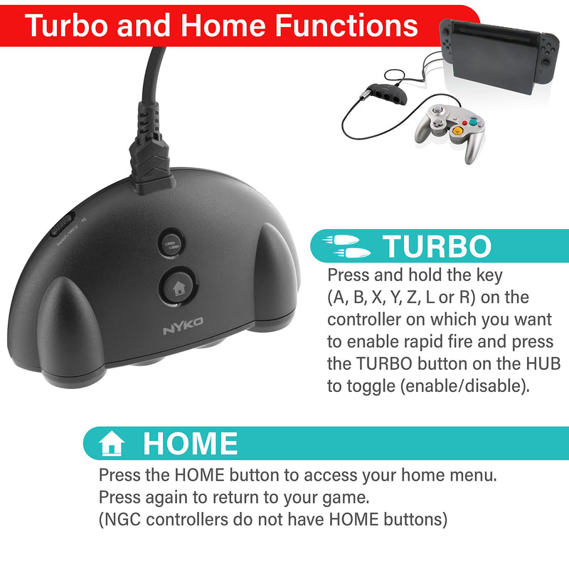 [Australia - AusPower] - Nyko Retro Controller Hub Plus - Gamecube Controller Adapter for Nintendo Switch, Connect up to 4 Controllers with Turbo and Home Button, Compatible with Super Smash Bros 4 Ports Plus 