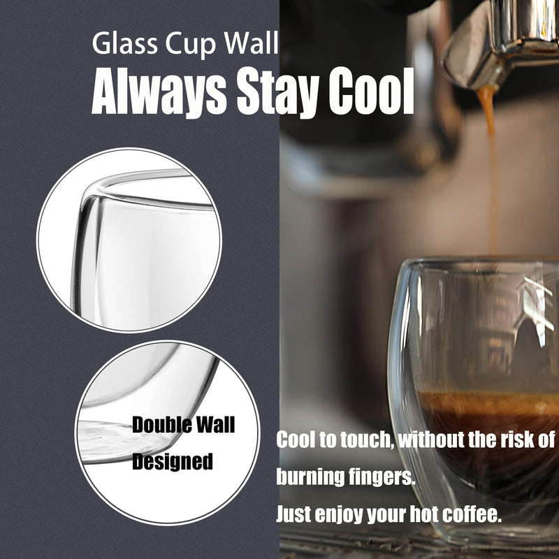 [Australia - AusPower] - PunPun Espresso Cups Espresso Coffee Cups,Demitasse Cups Double Walled Clear Insulated,Shot Glass (2.7 OZ./Set of 4) 2.7 OZ./Set of 4 