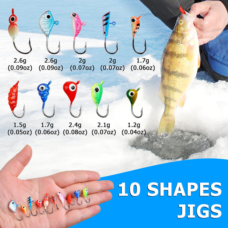 [Australia - AusPower] - Ice Fishing Jigs Lures kit,48pcs Luminous Ice Fishing Gear Crappie Panfish Jigs Head Fishing Hooks Set for Winter Ice Jigging Walleye Perch Bluegill 