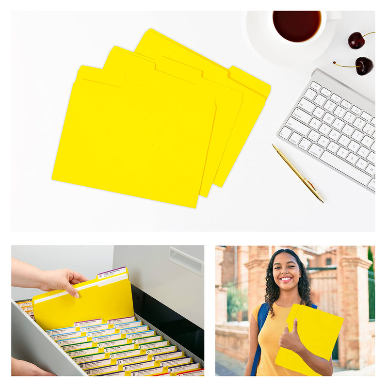 [Australia - AusPower] - 1InTheOffice Yellow File Folders Letter Size 1/3 Cut, 3-Tabbed File Folders, Letter Size File, "24Pack" 