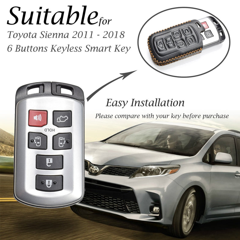 [Australia - AusPower] - Vitodeco Genuine Leather Smart Key Keyless Remote Entry Fob Case Cover with Key Chain Compatible with Toyota Sienna 2011-2020 (6 Buttons, Black) 6 Buttons 