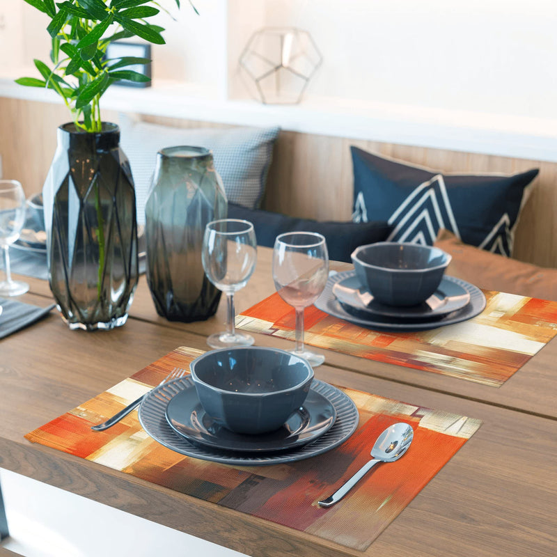 [Australia - AusPower] - Modern Art Placemats Set of 4 Orange Abstract Painting Place Mats Washable Linen Placemat for Kitchen Dining Table Home Party Decor 18x12 Inches 