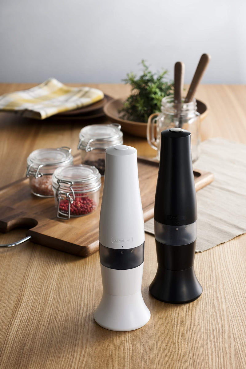 [Australia - AusPower] - Kyocera Advanced Salt & pepper Mill, Fast and Quiet, Battery Operated, Adjustable Coarseness, Ceramic Burr Grinder, One Size, White 