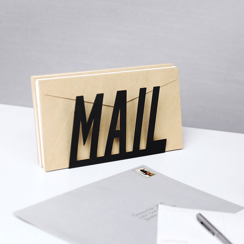 [Australia - AusPower] - MyGift Modern Black Metal Mail Holder Countertop Organizer with Cutout Mail Lettering Design, Office Desktop Envelope and Document Storage Rack 