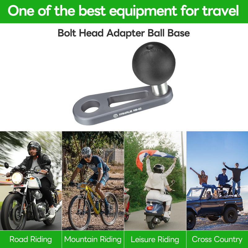 [Australia - AusPower] - FANAUE Bolt Head Adapter Ball Base, Compatible with RAM Mount B Size 1" Ball Double Socket Arm with 10mm Mounting Holes, TPU Ball Head Antislip Shock Absorption Main Body Made of Aluminum Alloy 