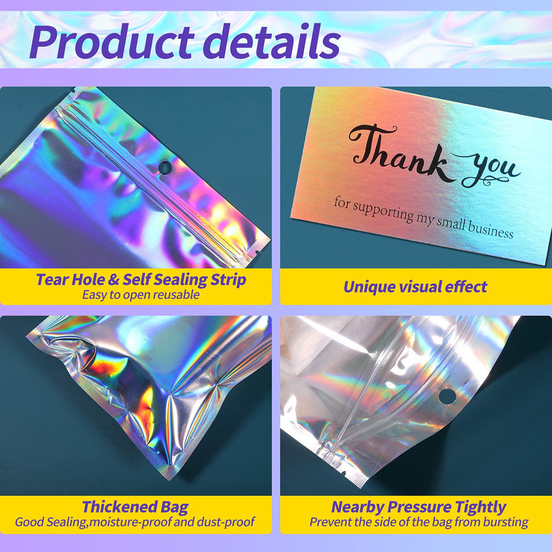 [Australia - AusPower] - 240 Thank You Cards Set, 130 Pieces Rainbow Holographic Sliver Thank You Cards 110 Pieces for Supporting My Small Business Gratitude Card Resealable Packaging for Business Owners Sellers 