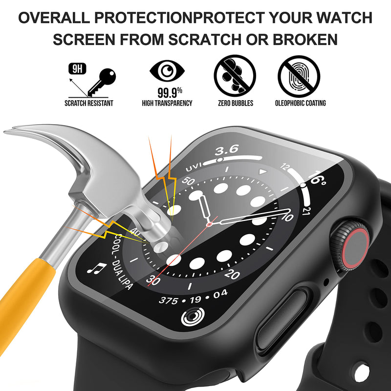 [Australia - AusPower] - GGOOIG 2-Pack Compatible with Apple Watch SE Series 6/5/4 44mm Case with Screen Protector, Tempered Glass Hard PC Case Slim Full Screen Protective Bumper Cover for iWatch 44mm (Black+Black) Black+Black 