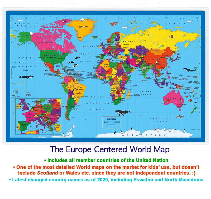 [Australia - AusPower] - Natural Learning Children's Placemat (2 Placemats: USA/Europe Centered World Map; Alphabet/Colors and Numbers/Shapes 4-in-1) 2 Placemats: Usa/Europe Centered World Map; Alphabet/Colors and Numbers/Shapes 4-in-1 