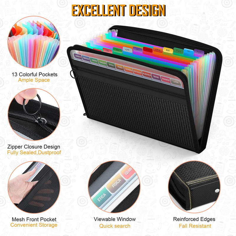 [Australia - AusPower] - ABC life 2 Pack Expanding File Folder with Mesh Bag,13Pocket Colored Accordion File Folder Letter Size Document Organizer Expandable Zipper Folder for Paper/Receipts/Coupons(Large A4+Small Bills Size) H Colored 2 Pack 