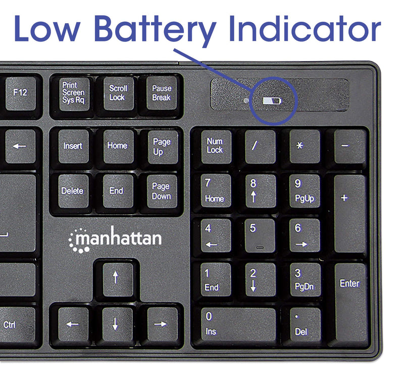 [Australia - AusPower] - Manhattan Wireless Keyboard and Mouse Combo - Full-Size USB Wireless Keyboard Mouse Set with 2.4GHz Dongle for PC Computer Laptop - Compatible with Windows and Mac – 3 Year Warranty - Black 178990 