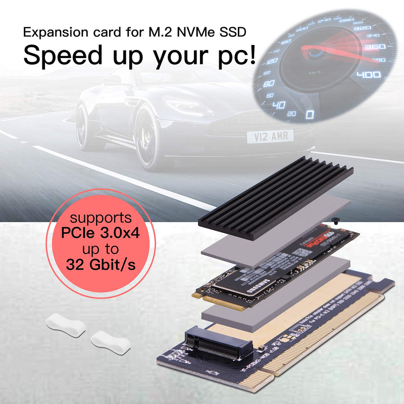 [Australia - AusPower] - EZDIY-FAB NVME PCIe 4.0 Adapter, M.2 NVME SSD to PCI Express Adapter with Heat Sink, Only Support PCIe x16 Slot,Support M.2 SSD 2230 2242 2260 2280 