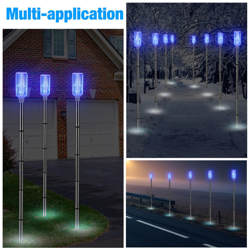 [Australia - AusPower] - Rossesay 4 Pack 44'' Winter Driveway Reflectors Solar Powered Driveway Markers Reflective Driveway Lights 2 Modes Landscape Driveway Reflectors on Poles for Snow Road Parking Outdoor Yard(Blue) Blue 