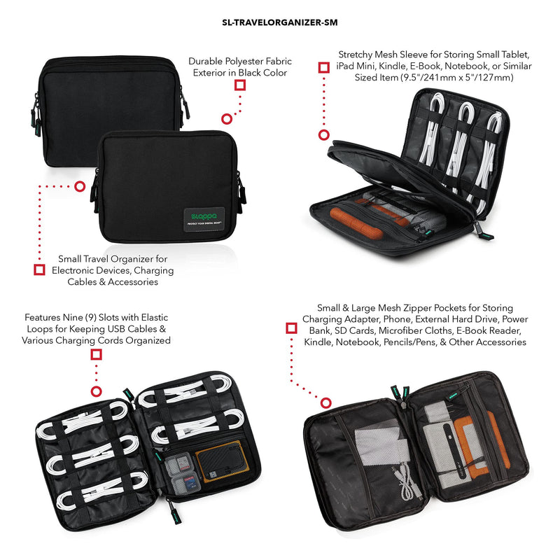 [Australia - AusPower] - Slappa Travel Organizer for Electronic Devices, Charging Cables, Flash Storage and Accessories; Small (SL-TRAVELORGANIZER-SM) 