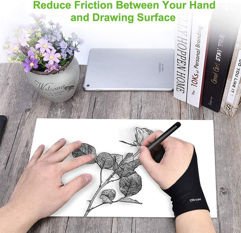 [Australia - AusPower] - OTraki 4 Pack Artist Gloves Anti Smudge Two Fingers Drawing Gloves for Paper Sketching, Pad Monitor, Graphics Tablet, Universal for Left and Right Hand - 2.75x7.08 inch S Black 
