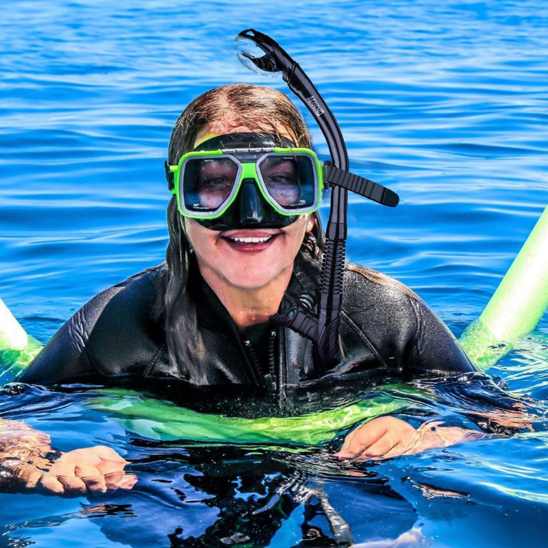 [Australia - AusPower] - Aegend Dry Snorkel, Dive Mask Easy-Breath Free Diving Snorkel for Snorkeling Scuba Diving Freediving Swimming, with Top Dry Valve and Food-Grade Silicone Mouthpiece Black 