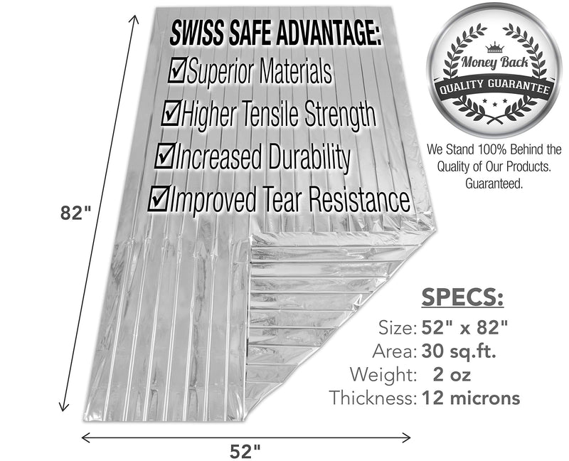 [Australia - AusPower] - Swiss Safe Emergency Mylar Thermal Blankets, Designed for NASA, Outdoors, Survival, First Aid, Silver, 10 Pack 