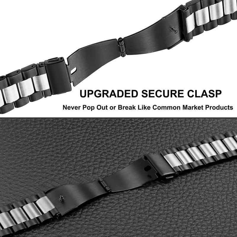 [Australia - AusPower] - TRUMiRR Band Sets for Galaxy Watch 4 Classic 46mm 42mm Black Silver, 2 Pack Solid Stainless Steel Watchband + Mesh Strap for Galaxy Watch4 44mm 40mm Smartwatch Black Silver + Black 