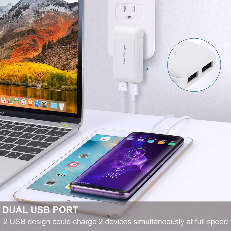 [Australia - AusPower] - USB Wall Charger, Foldable Charger Adapter, Pofesun 2-Pack Dual Port Foldable Fast Charger Block Power Adapter Compatible for iPhone 11/ Pro/MAX/X/XS/XR/XS Max/8/7/6/Plus,Pad,Samsung Galaxy-White White,White 