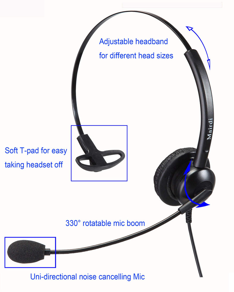 [Australia - AusPower] - MAIRDI Telephone Headset for Cisco Phone, Office Headset w/Noise Cancelling Microphone RJ9 Jack for Cisco 7942 7971 8841 8845 8851 8861 8945 8961 Monaural 308SC 