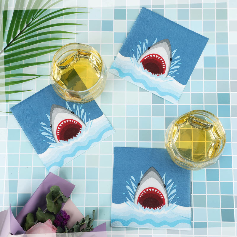 [Australia - AusPower] - 20 Pcs Shark Napkins Ocean Paper Napkins Shark Paper Napkins Shark Party Napkins Disposable Cocktail Beverage Napkins for Birthday Party Supplies 