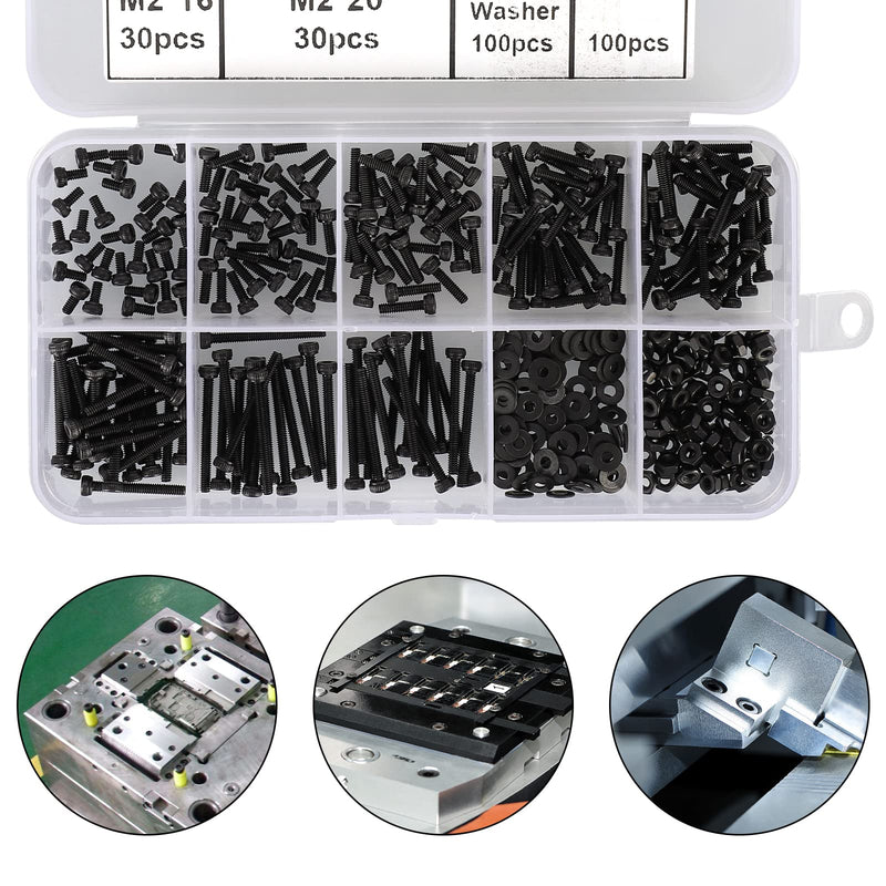 [Australia - AusPower] - HanTof 410Pcs Fully Threaded Machine Screws Bolt M2 x 4/6/8/10/12/16/20mm,Small/Tiny/Micro Hex Socket Head Cap Screws Nuts and Flat Washers Assortment Kit with Hex Wrench，Black 12.9 Grade Alloy Steel 410Pcs M2 Socket Cup Head Screw-12.9 