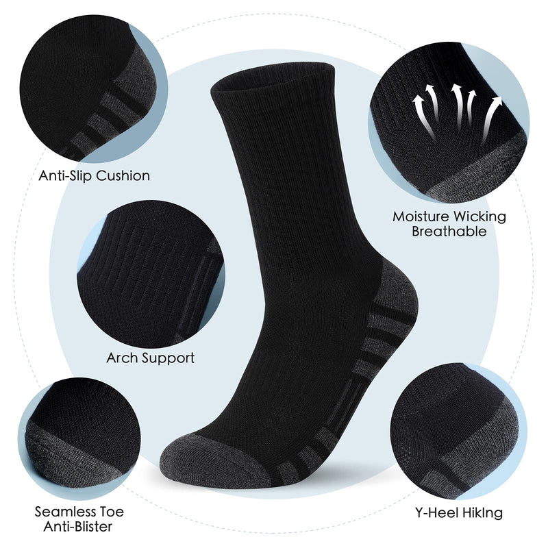 [Australia - AusPower] - Airacker Athletic Socks Sport Running Calf Socks Performance Cushioned Breathable Crew Socks for Men Women(6 Pairs) 6-9 Black 
