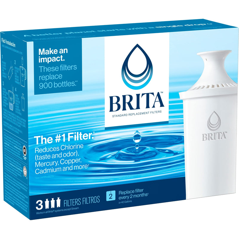 [Australia - AusPower] - Brita Standard Water Filter, Standard Replacement Filters for Pitchers and Dispensers, BPA Free, 3 Count 3 Count (Pack of 1) 