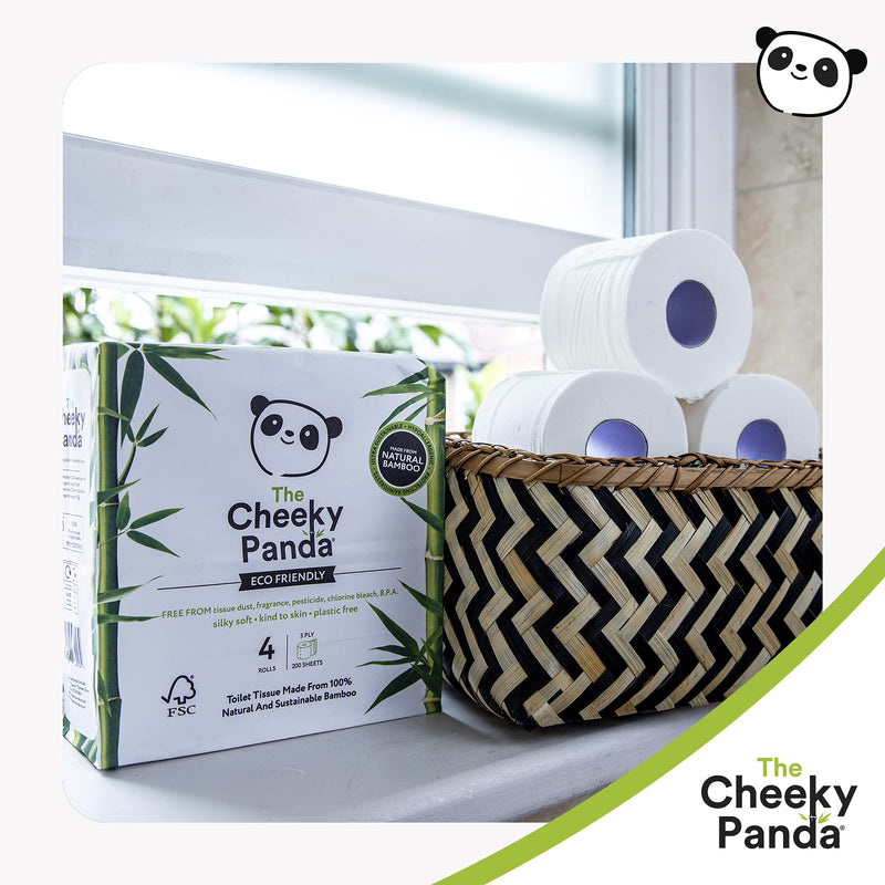 [Australia - AusPower] - The Cheeky Panda – Bamboo Toilet Tissue Paper | Pack of 4 Rolls (3-Ply, 200 Sheets) | Hypoallergenic, Plastic-Free, Eco-Friendly, Super Soft, Strong & Sustainable 