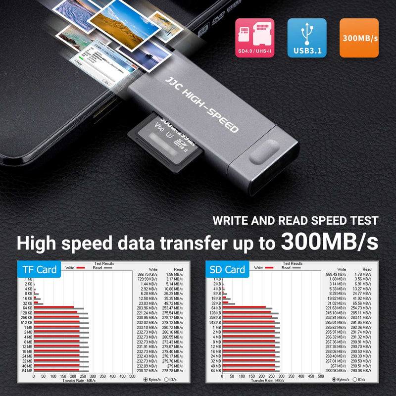 [Australia - AusPower] - JJC UHS-II SD Micro SD Card Reader, 3-in-1 USB 3.1 USB-C Type-C 3.1 Micro USB 2.0 Connection Port, High Transfer Speed up to 312MB/s, Compatible with Computer, Laptop, OTG Enable Phone and Tablet USB 3.1 UHS-II Black 