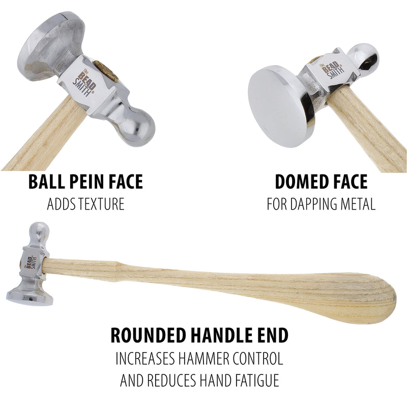 [Australia - AusPower] - The Beadsmith Two-Sided Chasing Hammer - 10.75 Inches Wooden Handle, 2.25 Steel Head with a 14mm Ball Pein & 28mm Domed Face - Tool Used to Add Texture and Dimension to Metalwork 1.26 x 3.03 x 11.9 cm 